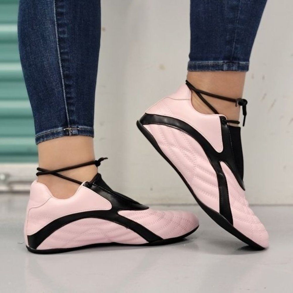 Pink Round Close Toe Low Top Sneakers for Women - Picture 2 of 4
